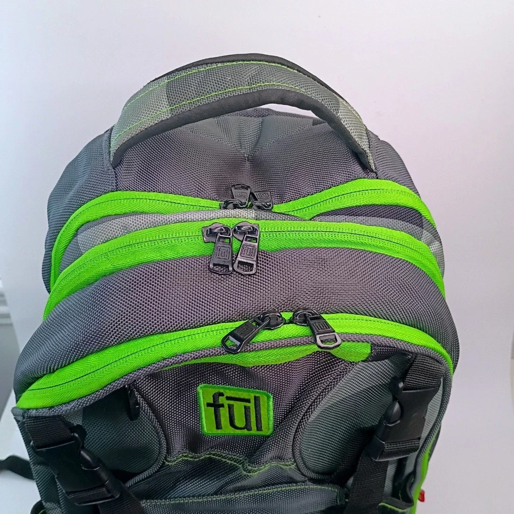 Ful Laptop Backpack Grey Lime Green Multi-Compartment Air‎ Flow Panel Travel Bag